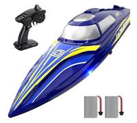 DEERC 14" Fast RC Boat for Kids & Adults, 20+MPH Upgraded Remote Control Speed Boat with 2x1200mAh Batteries, Self-Righting Waterproof Boat Toy for Lakes & Pools