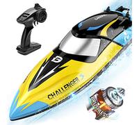 DEERC 2104 Brushless RC Boat, 20+ mph Fast Remote Control Boat for Pools & Lakes, 2.4GHz with LED, Rechargeable Battery, Low Battery Alarm & Capsize Recovery for Kids & Adults