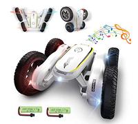 DEERC DE38 Remote Control car, 360° Double Sided Age 2+, Flipping RC Stunt Car, LED Headlights, 4WD High-Speed Off-Road Toy, Great Gift for Boys and Girls, with 2 Rechargeable Batteries