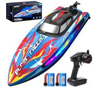 DEERC Fast RC Boat for Pool & Lake with LED Light, 20+MPH, 40+ Mins, Self Righting Remote Control Racing Speed Boat for Kids, 2.4Ghz Summer Water Toy Gift