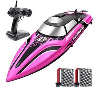 DEERC Fast RC Boat with LED Light, 30+ Mins, 20+ MPH, Self Righting Remote Control Boat for Pools & Lakes, 2.4GHz Racing Speed Boats, Water Summer Toy Gift for Kids, Boys & Girls (Pink)