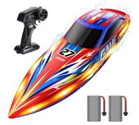 DEERC High Speed RC Boat for Kids, 25+KPH Remote Control Boat with LED Lights, Capsize Recovery,2x1300mAh Batteries 30 Min, 50+ Pad-Printed Details, 2.4GHz Racing Boat for Pool & Lake HJ826