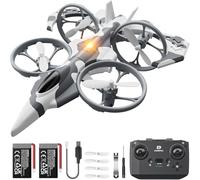 DEERC HT15 Kids Toy RC Plane with 2-in-1 Land & Flight Mode, 360° Flip, 3 Speed Modes, Safe Propeller Guards, 2 Batteries, Remote Control Helicopter Flying Toy, Easy to Fly for Boys and Girls