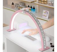 DeerDean Half Moon Light for Nail Desk with Phone Holder & Adjustable 29" Moon Light Nail Tech Lamp for Tattoo, Eyelash, Nail Art & Spa Stations | Dimmable Half Moon Lamp & Nail Light for Desk (Pink)