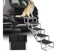 Deergym Dog Stairs for Large Dogs - 5 Step Foldable Dog Ramp for Car Non-Slip Surface Support up to 230lbs - Suitable for SUV,Truck, Sofas, Bed