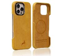 DEERHANDMADE Premium Full Grain Leather Phone Case Compatible with Apple iPhone 16 pro case, MagSafe and Wireless Charger, Shockproof Protective Camera Edge (Luxury Edition) (iPhone 16 Pro) Yellow