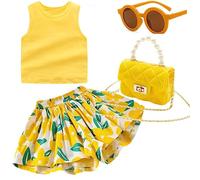 Deerhobbes Design your own Girls' Short Sets - Trendy and Comfortable Summer Outfits for Girls Fashionable Clothing Sets 4pc, Yellow, 7-8 years gold