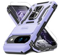 DEERLAMN Case for Google Pixel 10/10 Pro with Slide Camera Cover+Screen Protector(1 Pack), Rotated Ring Kickstand Military Grade Shockproof Protective Cover-Light Purple