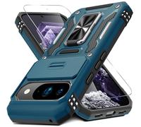 DEERLAMN Case for Google Pixel 10/10 Pro with Slide Camera Cover+Screen Protector(1 Pack), Rotated Ring Kickstand Military Grade Shockproof Protective Cover-Light Blue