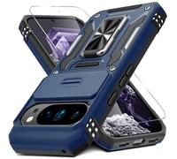 DEERLAMN Case for Google Pixel 10 Pro XL with Slide Camera Cover+Screen Protector(1 Pack), Rotated Ring Kickstand Military Grade Shockproof Protective Cover-Navy Blue