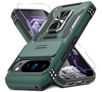 DEERLAMN Case for Google Pixel 10 Pro XL with Slide Camera Cover+Screen Protector(1 Pack), Rotated Ring Kickstand Military Grade Shockproof Protective Cover-Green