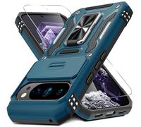 DEERLAMN Case for Google Pixel 10 Pro XL with Slide Camera Cover+Screen Protector(1 Pack), Rotated Ring Kickstand Military Grade Shockproof Protective Cover-Light Blue
