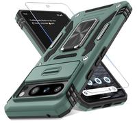 DEERLAMN Case for Google Pixel 8 Pro with Slide Camera Cover+Screen Protector (1 Pack), Rotated Ring Kickstand Military Grade Shockproof Heavy Duty Protective Cover -Green
