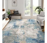 Deerly Area Rug 6x9, Modern Abstract Design for Living Room, Dining Room, Bedroom, Office - Washable with Non-Slip Rubber Backing - Blue/Grey/Ivory
