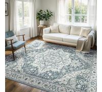 Deerly Boho Area Rug 6x9 Large Rug for Living Room Bedroom Office Kitchen Entrance Dining Room Non Slip Soft Low-Pile Vintage Rug Bohemian Washable Large Rugs for Bedroom, Canal Blue