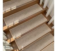 Deerly Linen Stair Treads Non Slip 15pcs Stair Runner for Wooden Steps Peel and Stick Stairs Carpet Treads Indoor Staircase Covers Mat with Self-Adhesive Backing for Pets and Kids 8"X30" Beige