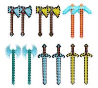 Deermon Jumbo 12 Pack Pixel Diamond Inflatable Weapon, Light Blow Up Swords Axes Pickaxes Hatchets Toys with Repair Patches for Carnival Halloween Birthday Cosplay Pool Game Party Supplies