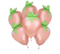 Deermon Sweet Fruit Cartoon Strawberry Foil Balloon, Matte Pink Spring Summer Themed Picnic Berry Balloons For Baby Shower Wedding Valentine's Day Gender Reveal Birthday Party Decoration Supplies
