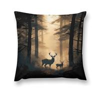 Deers in The Forest Double-Sided Pillowcase | Short Plush Ultra Soft Cozy Decorative Throw Pillow Cover | Style 20x20in(50x50cm) | for Sofa, Bedroom & Living Room