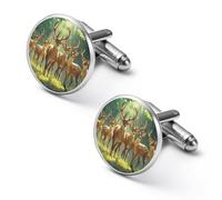 Deers in The Summer Forests Round Cufflinks for Men Classic Cuff Links Jewellery for Wedding Business Party