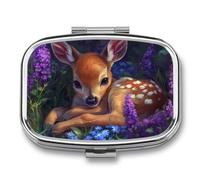 Deers Lying in Purple Flowers Travel Pill Organizer with Mirror
