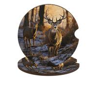 Deers Picture Car Coasters, 2PCS Non-Slip Car Cup Holder Coasters with Cork Base, Heat Resistant & Waterproof Drink Coaster for Women Men