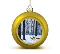 Deers Picture Christmas Ball Ornaments - Golden Shatterproof Plastic Vintage Rustic Xmas Tree Decorations Pendant for Family Holiday Wedding Party Xmas Hanging Decoration