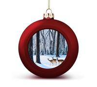 Deers Picture Christmas Ball Ornaments - Red Shatterproof Plastic Vintage Rustic Xmas Tree Decorations Pendant for Family Holiday Wedding Party Xmas Hanging Decoration