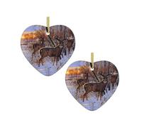 Deers Picture Christmas Tree Ceramic Hanging Bauble Personalised Xmas Baubles Cute Christmas Ornaments Gifts For Kids Family Friends
