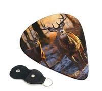 Deers Picture Guitar Picks 6 Pcs, 0.46mm Thickness Celluloid Plectrum with Leather Picks Holder, Personalized Guitar Pick for Bass Electric Acoustic Guitars Lovers Gift