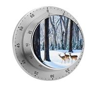 Deers Picture Kitchen Timer 60 Minute Visual Wind Up Timers Indoor Mechanical Timers with Magnetic Base Stainless Steel Timer for Home Cooking Time Management Tool