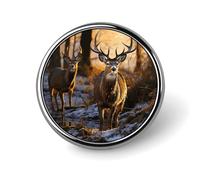 Deers Picture Lapel Pins Metal Pin Badge Personalized Pinback Button Badges Classic Round Badge Recognition Enamel Lapel Pin for Jackets, Backpacks, Bags