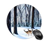 Deers Picture Mouse Pad Round Laptop Mouse Mat Cute Computer Mousepad Keyboard Pad Non-Slip Desk Pads for Gaming Office Work Home