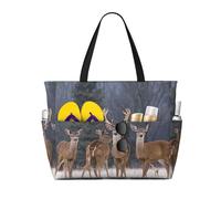 Deers Picture Print Large Waterproof Beach Tote Bag for Women with Zip and Pockets Foldable Handbag for Travel Pool Shopping Holiday Gym