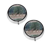 Deers Picture Print Pill Box 3 Compartment Medicine Pill Case,Portable for Pocket Or Purse Pill Organizer Decorative Metal Medicine Vitamin Organizer Unique Gift