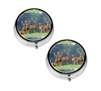 Deers Picture Print Pill Box 3 Compartment Medicine Pill Case,Portable for Pocket Or Purse Pill Organizer Decorative Metal Medicine Vitamin Organizer Unique Gift