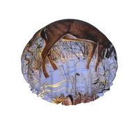 Deers Picture Print Premium Double Layer Shower Cap For Women With Reusable Shower Cap For Hair - Waterproof Plastic Cap - Shower Caps For Long, Short And Curly Hairs
