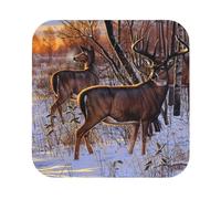 Deers Picture Printed Coasters Set of 4, Tabletop Protection Leather Coasters for Cup Drinks Coffee Pads Beer Bar Mat Gifts, Square