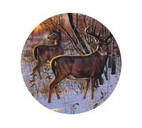 Deers Picture Printed Coasters Set of 4, Tabletop Protection Leather Coasters for Cup Drinks Coffee Pads Beer Bar Mat Gifts, Round Shape