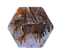 Deers Picture Printed Coasters Set of 4, Tabletop Protection Leather Coasters for Cup Drinks Coffee Pads Beer Bar Mat Gifts, Hexagon