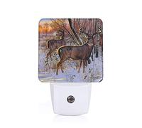 Deers Picture Printed Led Night Light Plug in Wall with Dusk to Dawn Sensor Plug in Night Light for Hallway,Bathroom,Bedroom,Kitchen,Stairs,Acrylic Energy Efficient Night Lamp