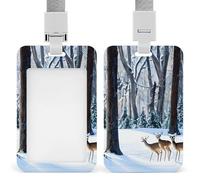 Deers Picture Retractable ID Badge Holder with Lanyard - Vertical Badge Reel,Keychain Clip,Name Tag Id Card Holder Protector for Nurse Officer Teacher Security Staff Women Men