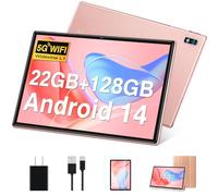 DEERTiME Tablet Android 14 Tablets 10.1 inch with 22GB RAM 128GB ROM, Octa-Core Processor 8000mAh TF 1TB, G+G HD IPS Display Tableta, Dual Camera, Widevine L1 Bluetooth GPS Tablet PC (Gold)