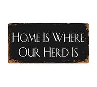 Deerts 1221HS Home is Where Our Herd is 5''x10'' Aluminum Hanging Novelty Sign