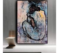Deertweet Home Blue Woman Figure by Pablo Picasso Canvas Painting Wall Art Bedroom Decor Retro Pictures Wall Decor Farmhouse Decor Pink 65x40cm(25.5"x15.7") innerframe