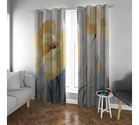 Deertweet Home Floral Blackout Curtains Yellow Flower Gray Window Curtains Plant Curtains 2 Panel for Kitchen Bedroom Living Room Door Curtains H210xB200