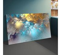Deertweet Home Panoramic Light Blue Gold Geometric Clouds Canvas Wall Art for Office Modern Abstract Canvas Framed Prints Yellow Clouds Large Size Mystery Sky Scenery 60x120cm(23.6"x47.2") innerframe