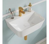 DeerValley Barthroom Basin Sink, Bathroom Wall Hung Ceramic Sink with Tap Hole, Rectangular Thin Edge Countertop Basin for Cloakroom WC - 46 x 31 x 12cm