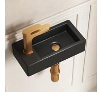 DeerValley Black Ceramic Wall Mount Bathroom Sink 37x18.5x9cm | Small Rectangular Basin, Cloakroom Wash Basin, No Overflow, Space-Saving Design, Matte Black Finish,Left Hand