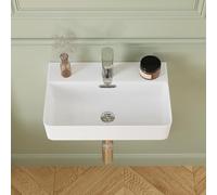 DeerValley Ceramic Bathroom Sink - White Countertop Basin with Thin Edge & Overflow, Wall Mount or Counter Bathroom Basin, Includes Pop-Up Drain, Modern Small Bathroom Sink for Cloakroom